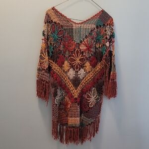 Boho Multicolor Crochet Fringe Sweater